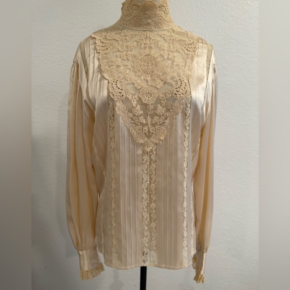 Vintage RALPH LAUREN Blue Label Lace Long Sleeve Blouse Size 6 - Picture 2 of 14